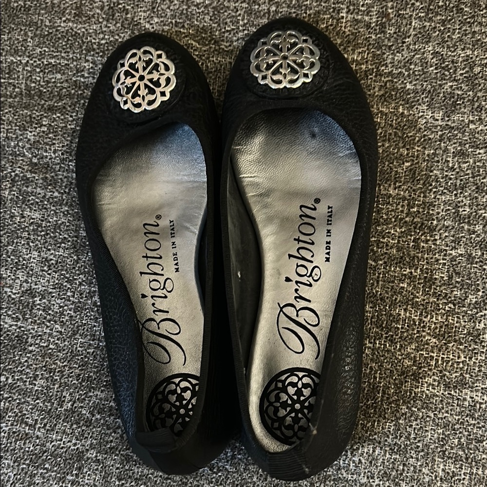 Brighton Black and Silver Flats with Ornamental Details